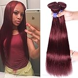 9A Grade Peruvian Virgin Hair Straight Red Wine Burgundy 99J Human Hair Weave 3 Bundles Puromi Hair Extensions (16 18 20)