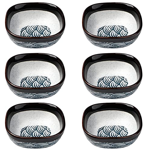 forkmannie Ceramic Sauce Dish Set of 6 Soy Sauce Dipping Bowls Appetizer Plates Side Dishes Serving Dish Japanese Style Dinnerware Set (Blue-1)