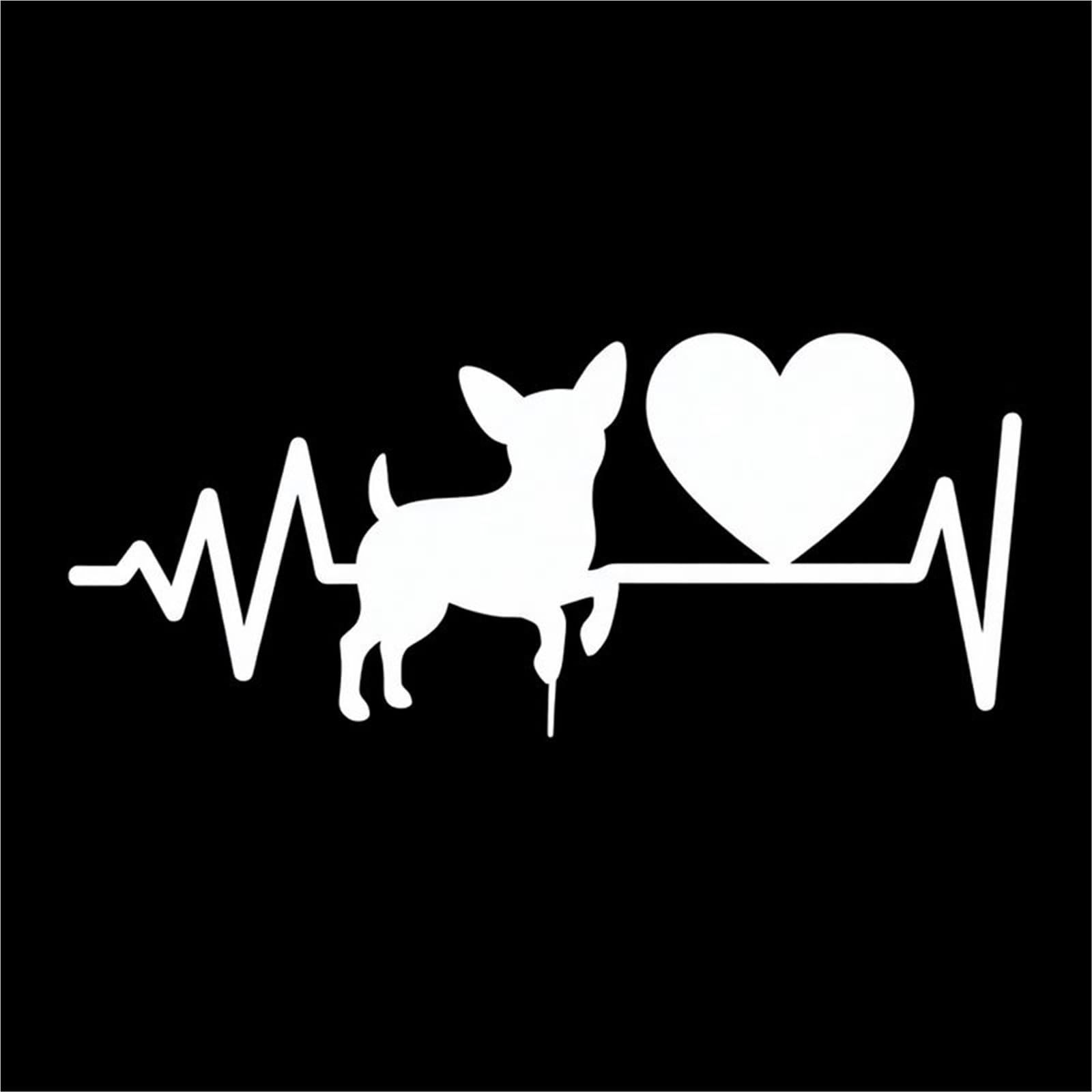 FGLFPXI Chihuahua Silhouette Heartbeat Sticker, Waterproof Decal For Car Windows