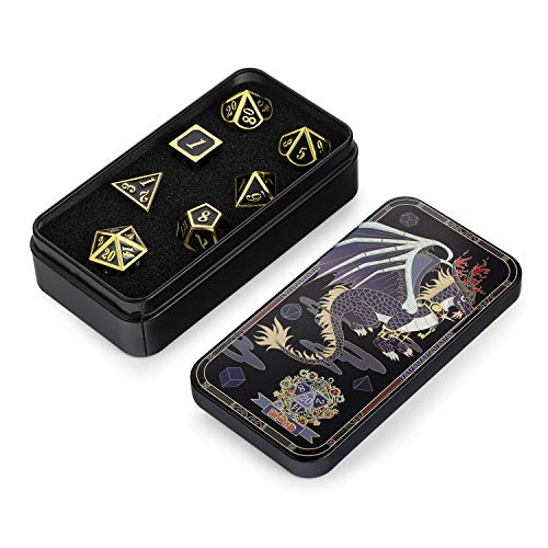 Dndnd UNKNOWN Metal Dice Set D&D, 7 Die Metal Polyhedral Dice Set With Gift Metal Box And Gold Number For Dnd Dungeons And Dragons Role Playing Games thumb #1