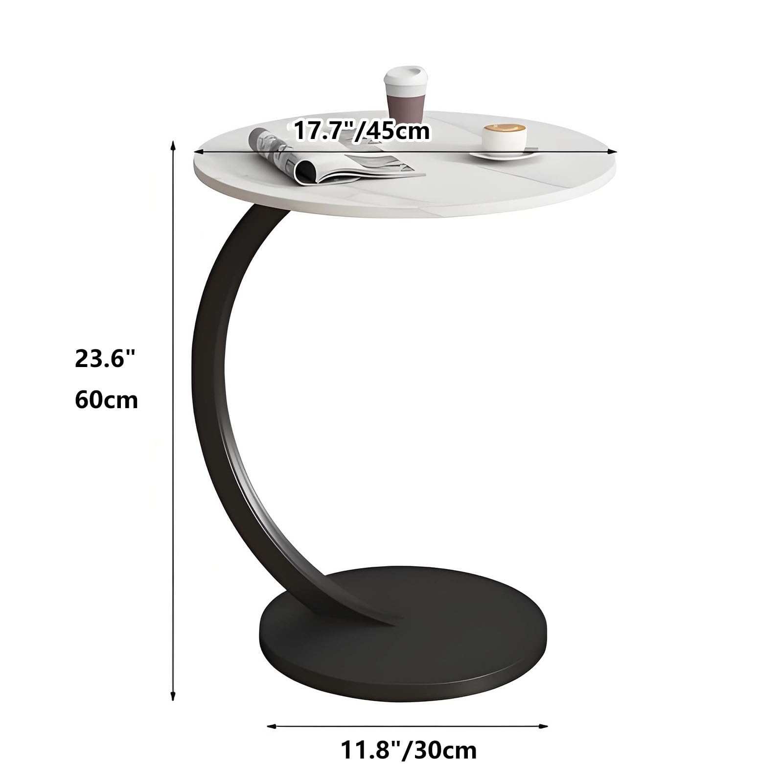 Mesa Auxiliar En Forma C, De Centro Redonda, Mesa Lateral para Sofá O Cama, Mesas De Centro Pequeñas, Mesita Auxiliar para Salón Y Dormitorio(Black)