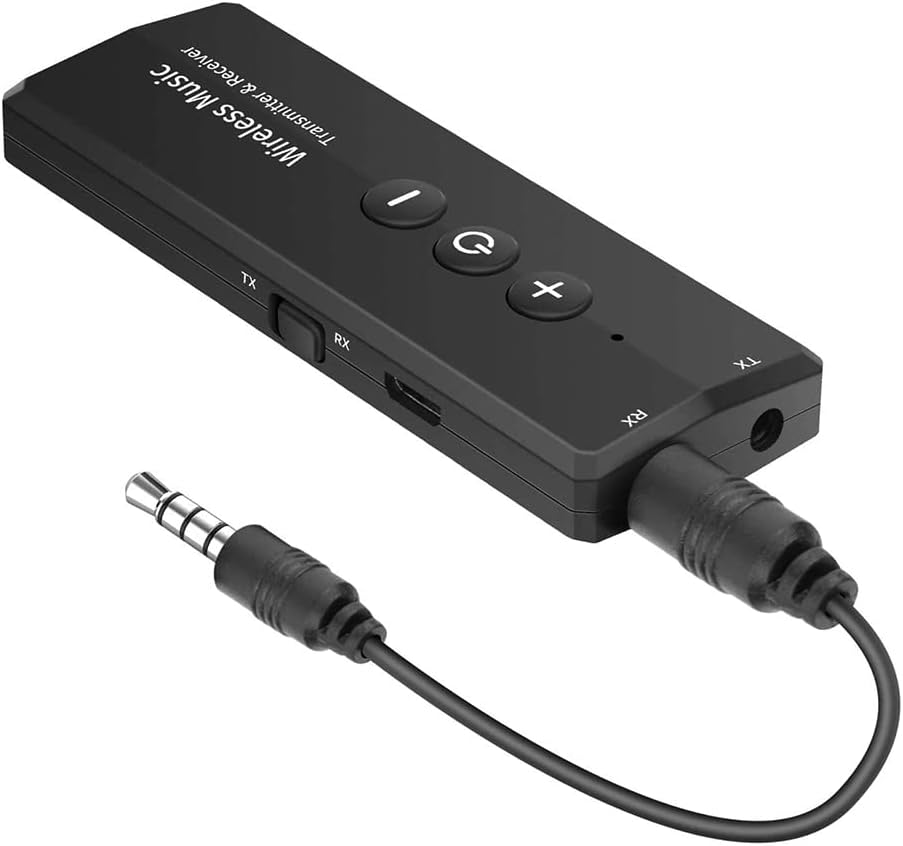 Bluetooth 5.0 Transmitter 3-in-1, Portable Wireless Bluetooth Adapter, Rechargeable Battery Powered Black Bluetooth Adapter for TV, Car Stereo System