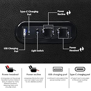 Home theater seating top grain leather recliner chair dual power movie gaming sofa electric headrest with tray table type c usb charge cup holders black  urban country home decor