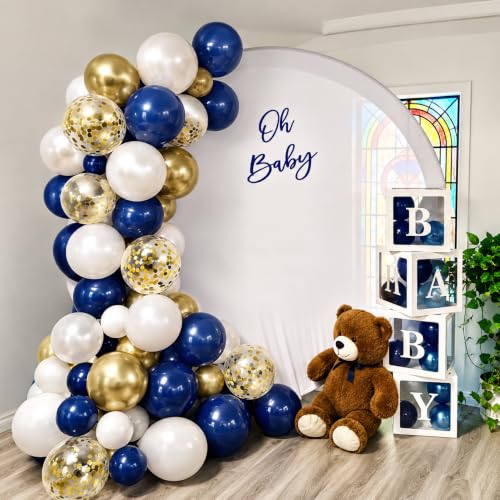 Image of Navy Blue Gold White Balloon Arch Kit 129 Pcs Double Stuffed