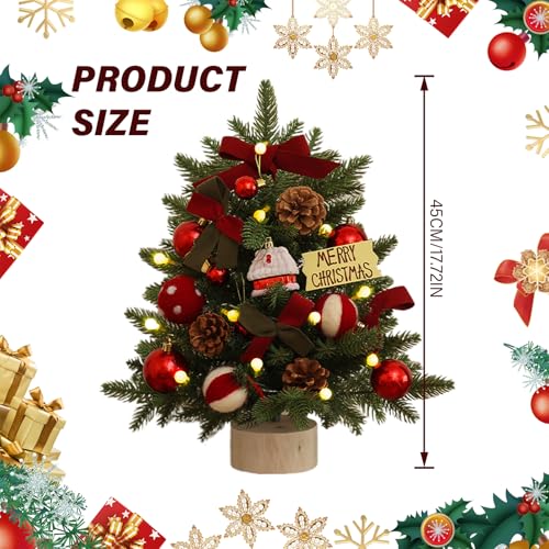 Pequeño árbol de Navidad de 45 cm mini árbol decorado con luces led y bolas navideñas 7