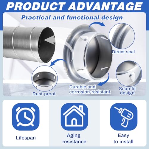 Image of VIHOSE 2 Pcs 4 Inch Od Dryer Vent Cap Galvanized Round Dryer Vent Cover Inside Galvanized Steel Tee Duct End Cap Pipe Cover Metal Plug for Outdoor and Indoor HVAC Systems