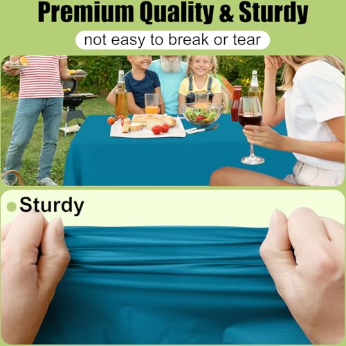Image of Smiry Disposable Table Cloth - 15 Pack, 54 x 108 Inch Waterproof Rectangle Tablecloths for Parties, Decorative Plastic Table Cover, Leakproof & Sturdy, Aqua