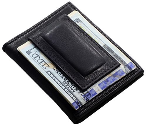 RFID Protected Magnet Money Clip Bi-fold Leather Wallet (Black) by Paul & Taylor2