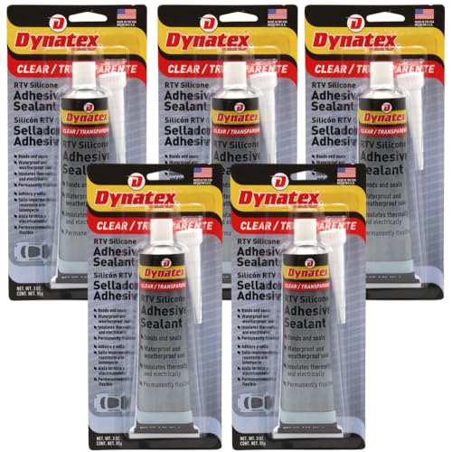 Image of Dynatex RTV Clear Silicone Adhesive Sealant 3 oz Tube - Transparent Watertight Seal, Marine RV Industrial Use, Made in the USA (5-Pack)