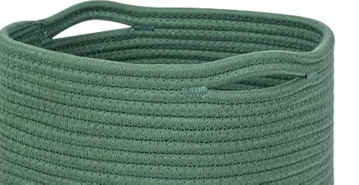 voten Storage Cubes Baskets Bins Organizer 11x11x11'' Fit 12x12''Cube Storage Organizer Bookcases Shelf,Durable Woven Cotton Storage Basket for Organizing,Round 3Pack Green