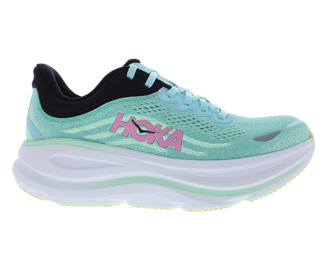 HOKA Bondi 9 Womens Shoes Size 8.5, Color: Blue Spark/Mint Fluorite | Road Running Shoes