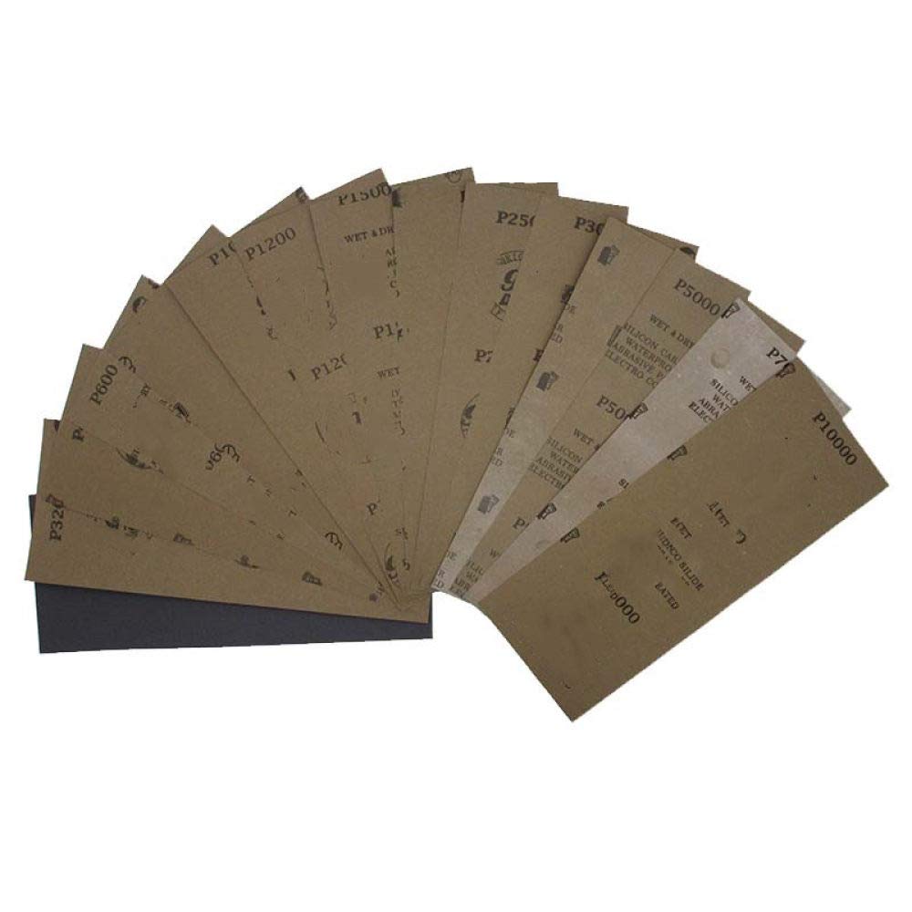 42 pezzi di carta vetrata impermeabile da 320 a 10000 grana, 9 '' x 3,6 '', per finitura di mobili in legno, levigatura di metalli e lucidatura automobilistica, 10000