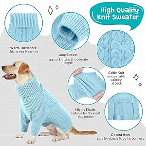 Queenmore Dog Sweater, Puppy Sweater for Small Dogs,Warm Winter Fall Dog Sweaters for Dog Girls Boys, Solid Turtleneck Knit Sweater for Large Medium Dogs,Long Sleeves Christmas Dog Sweater Blue,XL