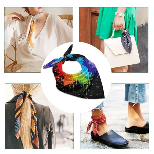 Rainbow of Neon Paint Splatters Bandana for Men Women Square Headscarf Handkerchief Silk Neck Scarf Headbands4