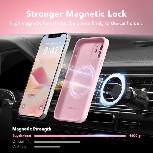 Image of Magnetic for iPhone 12 Case, Compatible with MagSafe, [Full Camera Protection][Screen Protector] Silicone Shockproof Protective Phone Case for iPhone 12 6.1 inch, Chalk Pink