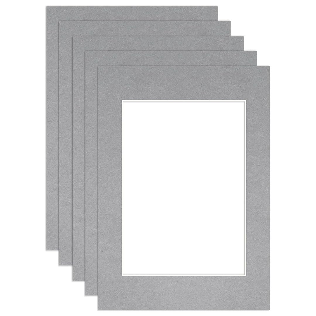 Procut Global A2 Silver Picture Mounts to Fit A3 Aperture - Precision Cut Cardboard Photo Mount - Ideal for Frames, Prints, Artwork & Certificates - Sizes & Colours Available - 5 Pack