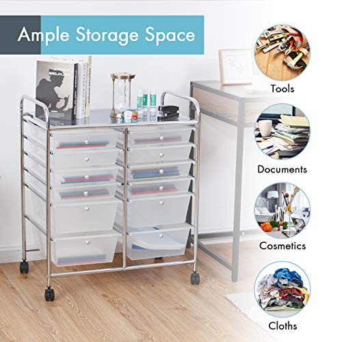 Image of LDAILY 12 Drawer Rolling Storage Cart, Craft Cart Organizer on Wheels w /Metal Frame, Large Capacity & Smooth Drawer, Rolling Cart w /Drawers for Classroom, Office