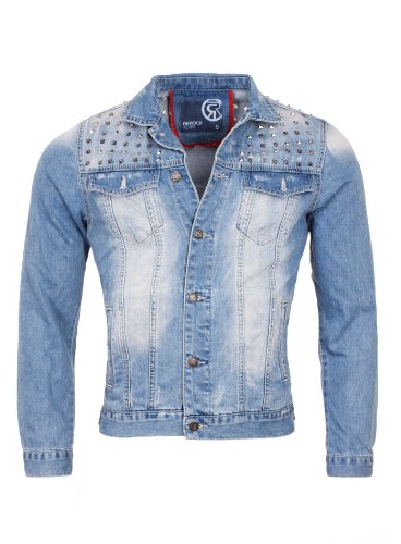 rerock Hombre Jeans Chaqueta Cuello Road azul 48