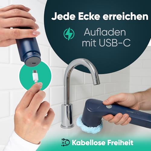 Clatronic elektrische Reinigungsbürste mit Akku | 8 Aufsätze | bis zu 90 min. Betriebsdauer | Putzbürste elektrisch für Bad Küche Sneaker Auto Grill | Reinigungsbürste elektrisch | ERB 3815 A