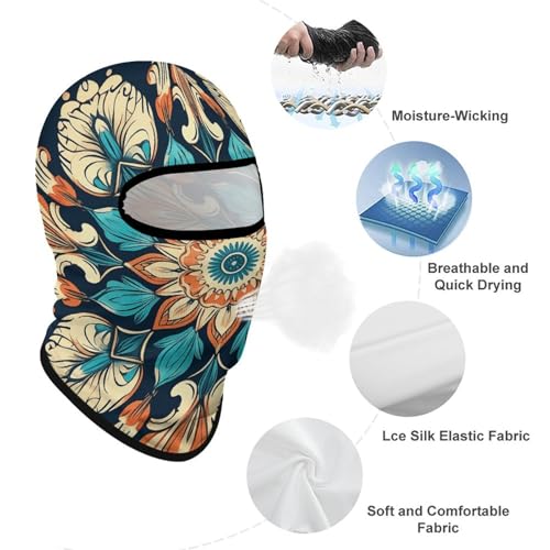 Balaclava para hombre, máscara para esquí y ciclismo, diseño vintage con flores y mandalas, cubreboca y cuello para invierno miniatura 3