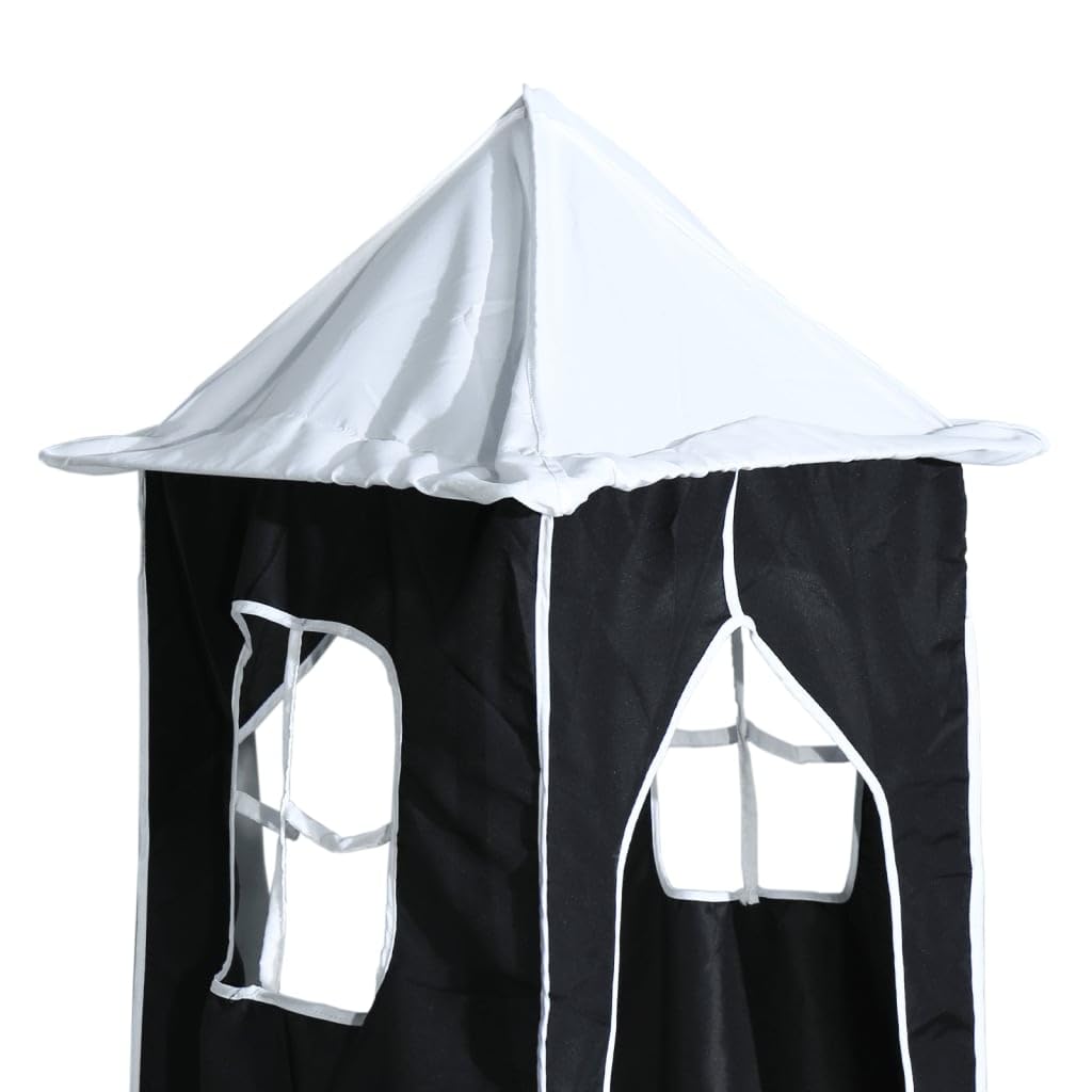 Vorhänge für Hochbett mit Tunnel und Turm Weiß Schwarz aus Polyester mit Aufbewahrungstaschen Betthimmel Zubehör für Kinderzimmer Spielspaß und sichere Befestigung am Lattenrost