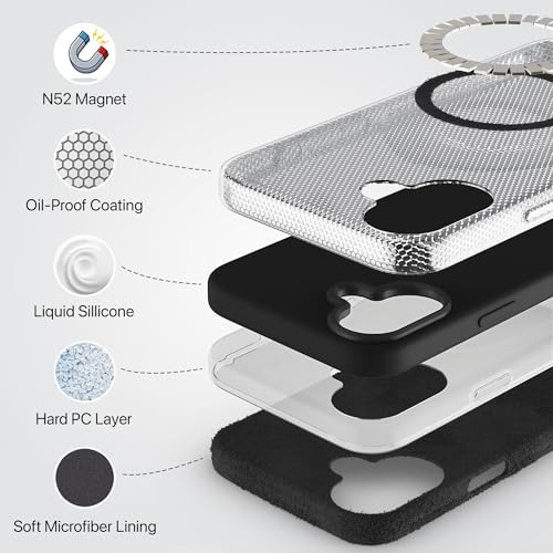 Image of eller sante Silicon Back Cover Case for iPhone 16 Plus Scratch Resistant TPU Shockproof 6ft Feet Drop Protection Support Mag-Safe Wireless Charging- Black