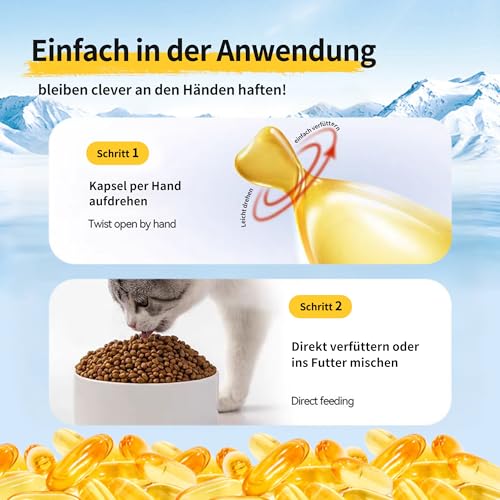 Pcpetclear Omega-3 Nahrungsergänzungen Lachsöl Hund Fischöl Kapseln für Hund & Katze: Glänzendes Fell, weniger Haaren, wertvolle Nährstoffe Leicht dosierbar Salmon Oil Dogs Cats