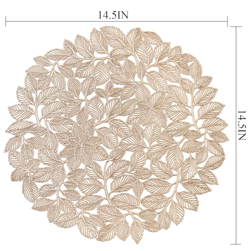 Cedilis 12 Pack 37 cm Gold Placemat, Vinyl Leaf Round Table Placemat, Non-Slip Dinning Table Mats for Wedding Accent Centerpiece, Thanksgiving Party - Image 4