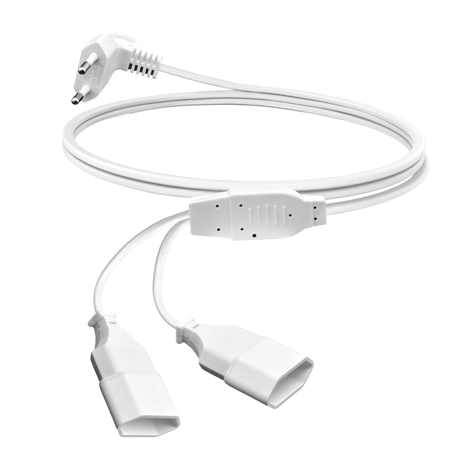 Eurostecker Strom-Verlängerungskabel mit Doppelsteckdose,1.5m Verlängerungskabel mit Flachstecker,2-in-1 Stromkabel Dreifach Typ-C-Stecker,0,75 mm² Max für Fernseher, PC,Computer,Monitor