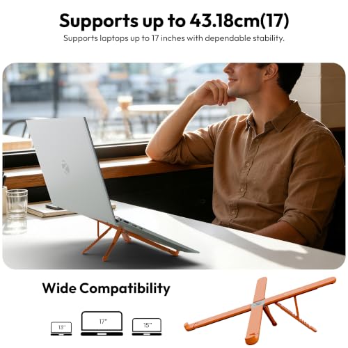 Image of Zebronics NS2500 Foldable Laptop Stand, 8 Adjustable Levels, Supports Up to 17-Inch Laptops, 5kg Load Capacity, Anti-Slip Silicone Pads, Portable & Easy to Carry, Ergonomic Design (Orange)