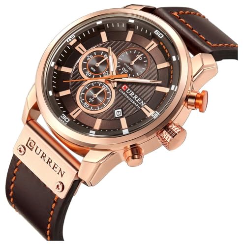 Image of FANMIS Mens Sport Military Analog Quartz Watch Chronograph Classic Casual Business Dress Waterproof Watch Multifunctional Wristwatch with Leather Strap