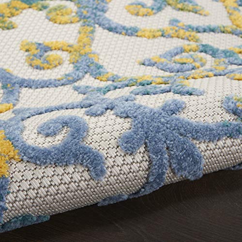 Nourison Aloha Indoor/Outdoor Ivory Blue 6' X 9' Area Rug, Transitional, French Country, Easy Cleaning, Non Shedding, Bed Room, Kitchen, Living Room, Deck, Backyard (6X9) #TOP7