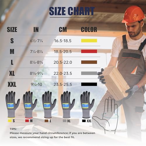 Image of HANDLANDY 6 Pairs Safety Work Gloves with MicroFoam Nitrile Coated - Breathable Nylon Gloves with Grip for Men & Women