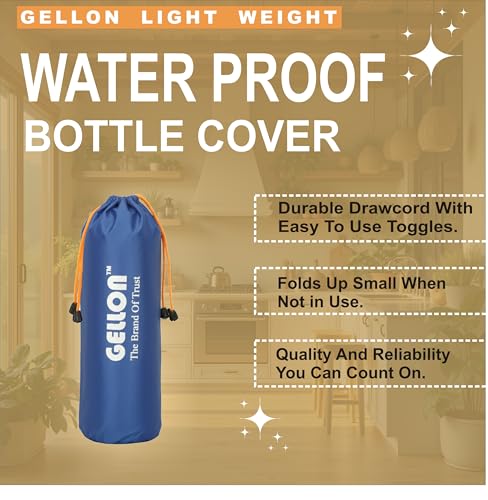 Image of Gellon Bottle Cover In Umbrella Cloth For 750 ML, 1 L to 1.5 Litre Water Proof Drawstring Closer For Travel, Hiking, Office & School Kids In Black Color (Blue)