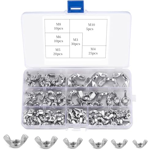100 Stück Flügelmuttern Sortiment Set Metrische Flügelmutter 6 Gewindegrößen M3 M4 M5 M6 M8 M10 Befestigungsschraubenteile für Displays Haushaltsgeräte Kommunikation Maschinenbefestigung