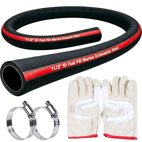 58524 Marine Fuel Filler Hose 1.5 ID x 48 Fuel Filler Hose Steel Wire Reinforced Multi-Layer Construction with 2 Hose Clamps and Durable Work Gloves 1 1/2 Fuel Hose for Gasoline Ethanol Diesel