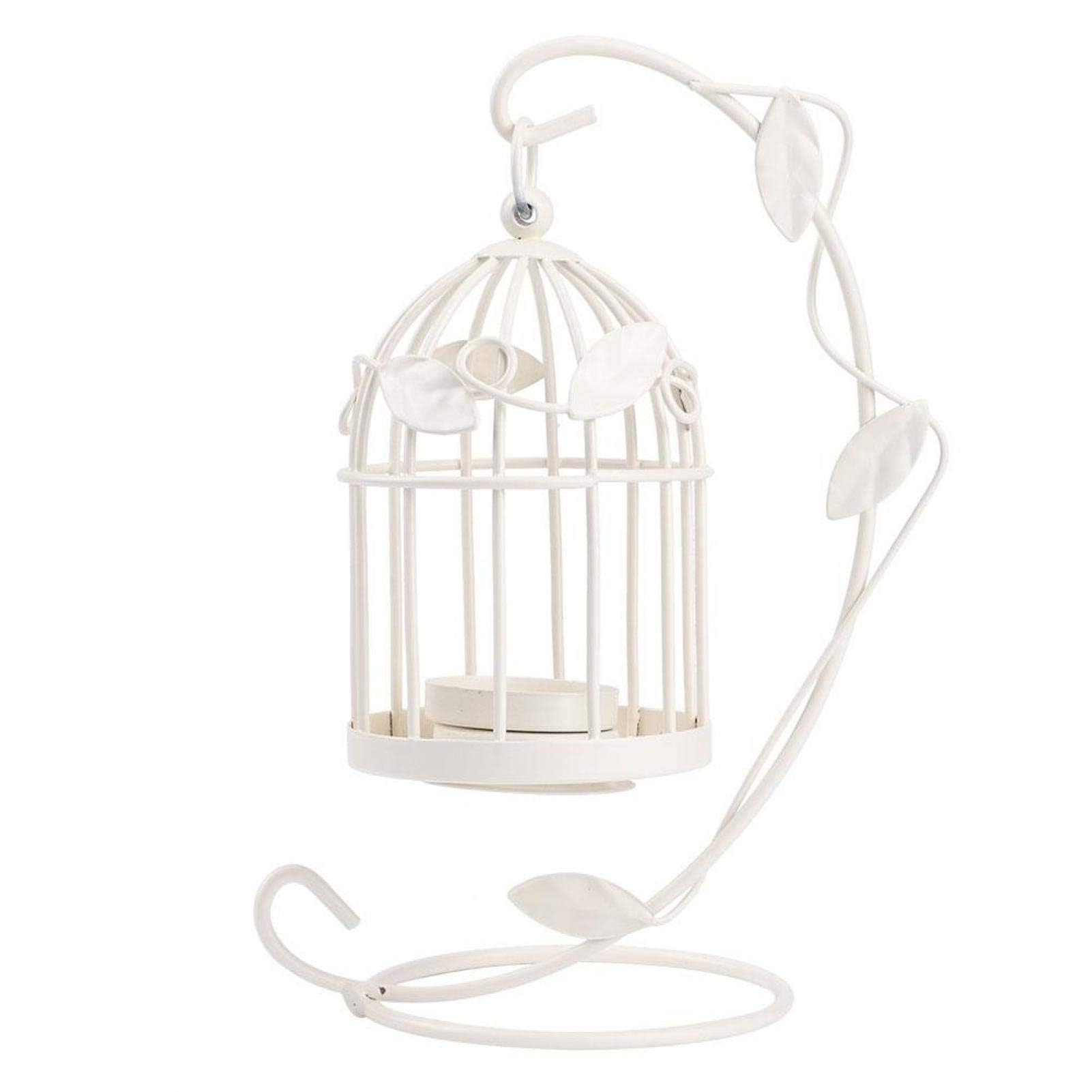 Bird Cage Candlestick Lantern, Metal Hollow Out Candle Holder Vintage Hanging Tealight Holder for Wedding Centerpiece Decoration(White)