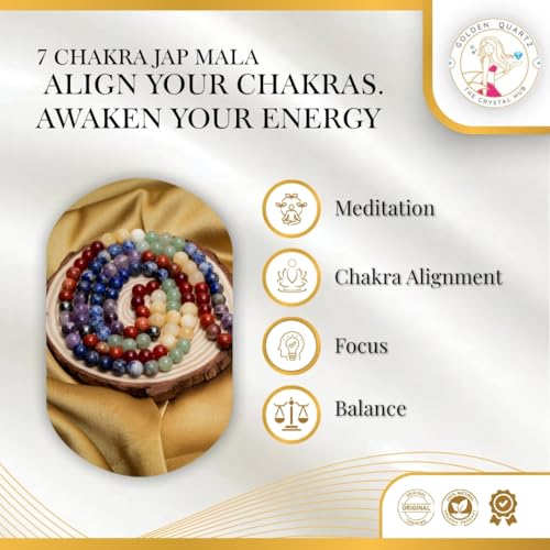Image of 7 Chakra Mala Certified Natural Crystal Gemstone Prayer Bead 8mm 108 Beads Jap Mala for Meditation, Pooja, Chanting, Wearing with Certificate (8mm, 7 Chakra)