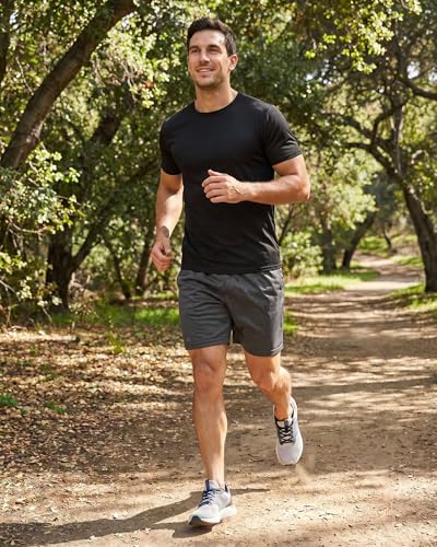 Image of Real Essentials 5 Pack: Men's Mesh Performance Quick Dry Tech Stretch Ultra-Soft Breathable Short Sleeve Crew Active T-Shirt | Available In Big & Tall, Moisture Wicking, Quick Dry, Cooling, Summer, Casual, Basketball, Tennis, Hiking, Yoga, Tops