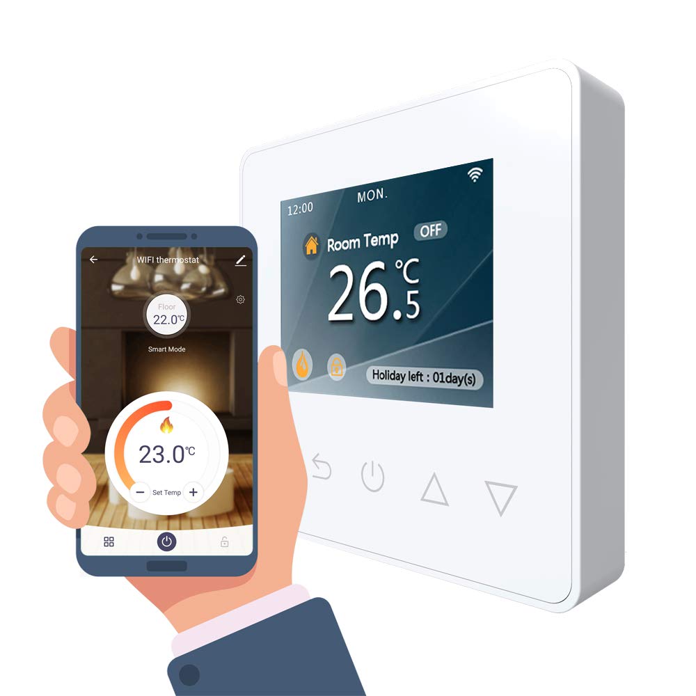 WLAN-Thermostat ThermoLife ET81W mit Farbdisplay - Weiss - Digitales Raumthermostat programmierbar mit Internem Temperatursensor und Bodenfühler - Heizungssteuerung für Fußbodenheizung. 16A