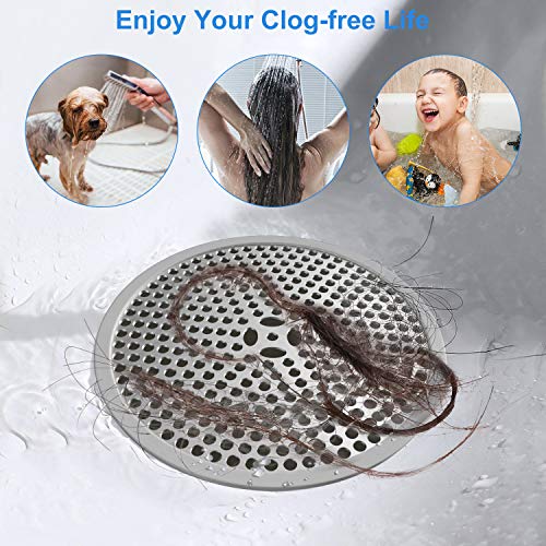 MFTEK Drain Hair Catcher Shower Bathtub Hair Stopper Drain Protector, Easy Clean Drain Cover Strainer Trap for Bathroom and Kitchen Sink-Stainless Steel & Silicone 2 Pack - Thumbnail 5