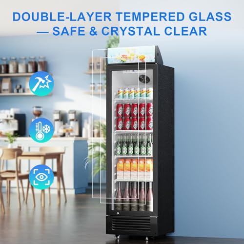 Image of Antarctic Star Outdoor Beverage Refrigerator, 9 Cu. Ft. Glass Door Drink Fridge, Commercial Display Refrigerator with 4 Adjustable Shelves, for Shops, Restaurants, Bars