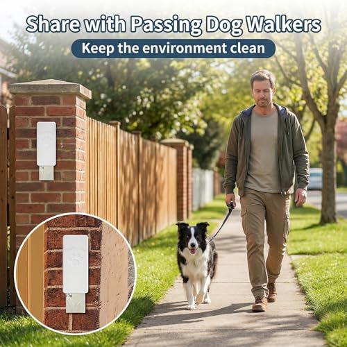 Image of Dog Poop Bag Dispenser Wall Mount with Magnetic Lid, Quick Pull & Easy Access, White Dog Poop Bag Holder for Outdoor Yard, Includes 4 Rolls (60 Bags)