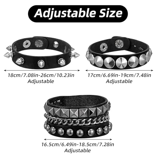 3 Pcs Punk Rock Leather Studded Bracelets, 80s Gothic Spike Cuff Bracelet Halloween Party Favors Rock Accessories2