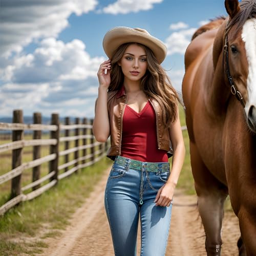 Metal Turquoises Belts Western Concho Belts for Women Cowgirl Waist Chain Belt for Dresses Jeans4