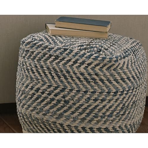 Signature Design by Ashley Chevron Handmade Woven Pouf 18 x 18, Blue and White by Signature Design by Ashley - Image 7