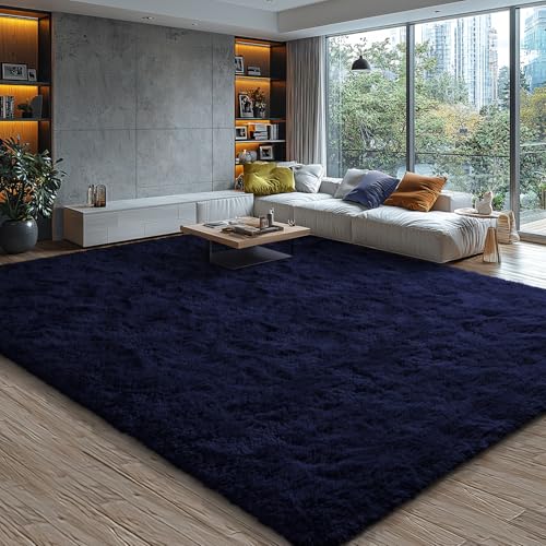 EVOIONOS 5x7 Washable Large Area Rug for Living Room, Fluffy Shag Rug for Bedroom, Ultra Soft Plush Non Slip Carpet Indoor Floor Bedside Nursery Kids Girls Room Dorm, Home Decor Aesthetic, Navy Blue