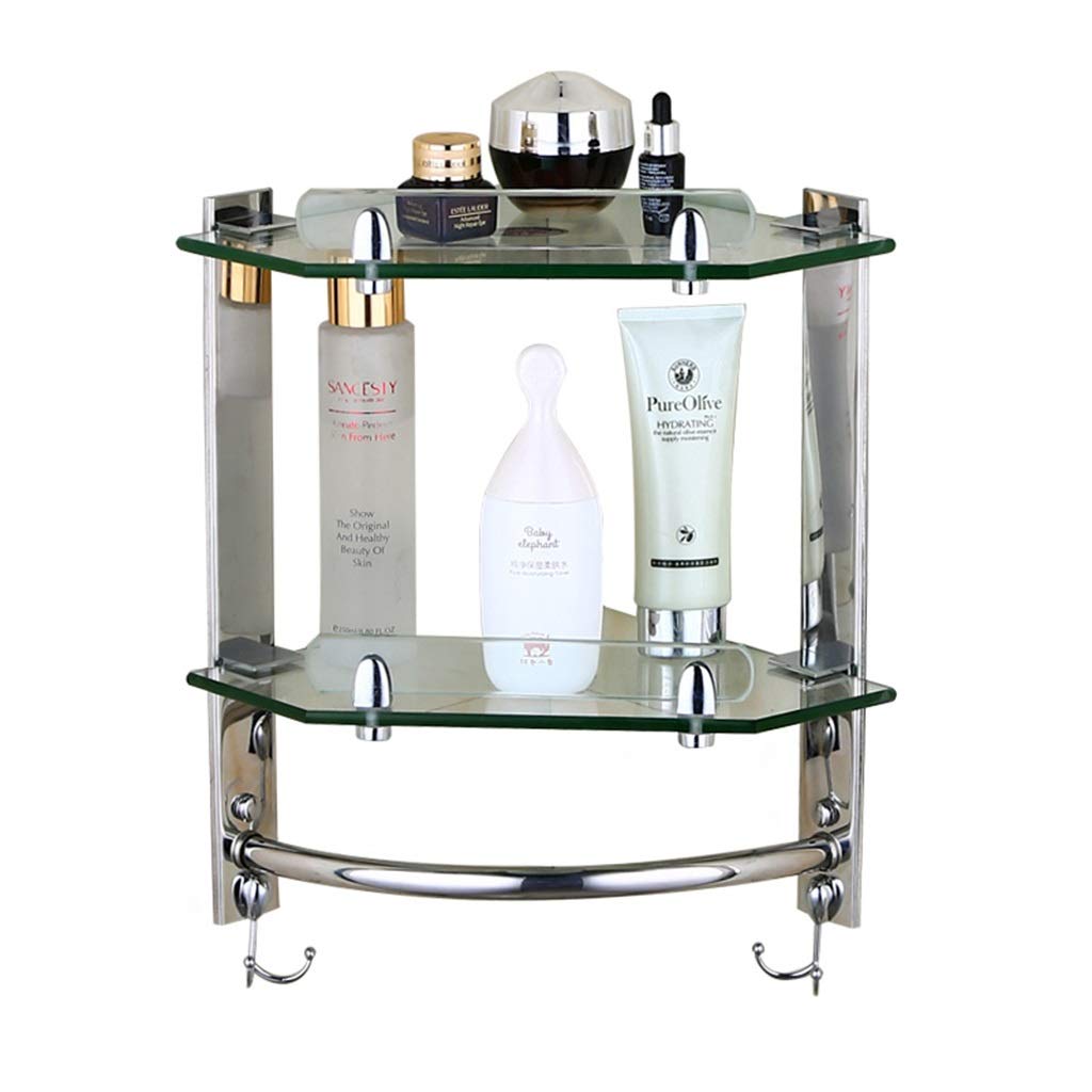 Estante de Vidrio para baño Estante de Esquina para baño Estante de Almacenamiento de Cocina con toallero y Gancho Doble Estante de baño de Vidrio (Color : Style2)