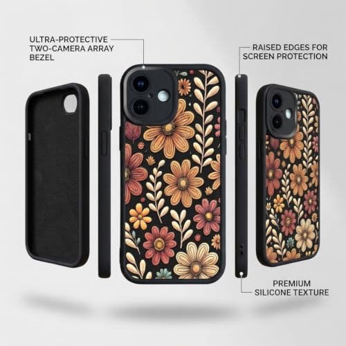 Image of ZR022 for iPhone 17 Back Case Cover | Floral Designer Aesthetic Flower Printed Soft Silicone | Slim Fit | Camera Protection | Shockproof TPU Case - Black