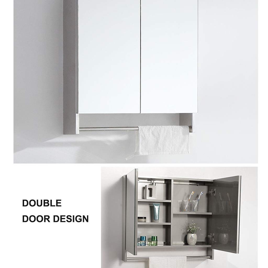 Gabinetes con Espejo de baño de Acero Inoxidable con toallero Espejo de Montaje en Pared Color: Plata, Tamaño: 80x70x13cm (Tres Puertas) (Plata 60x70x13cm)